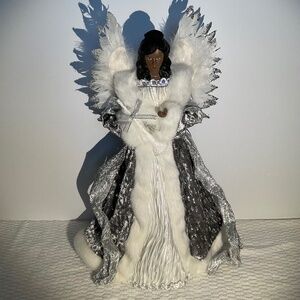 African American Angel Christmas Tree Topper - Wings Light Up - 16.5 Inch